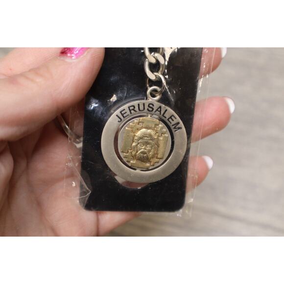 Jerusalem Jesus Mary Metal Keychain Silver Gold Locking Carabiner Screw Ring - Picture 8 of 10